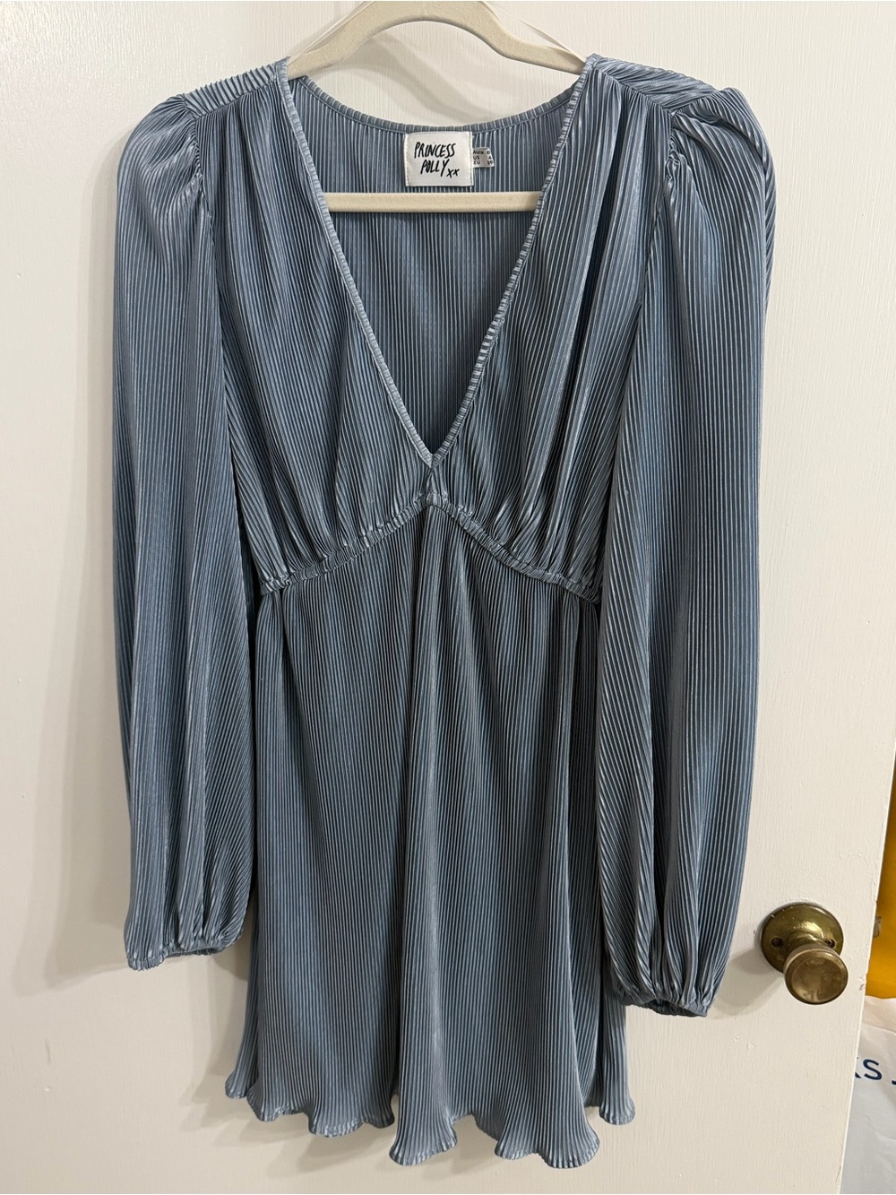 Princess Polly Dusty Blue Pleated V-Neck Dress